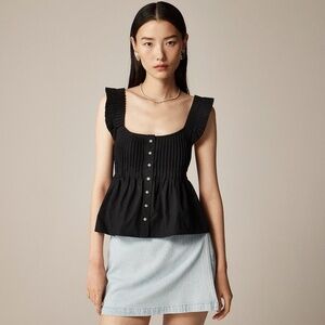 NWT!! J. CREW Pintuck Peplum Top Blouse Solid Black Cotton Poplin Pleated 3X